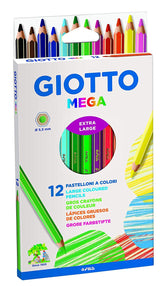 GIOTTO Mega Chunky Colouring Pencils, 12 Assorted Colours, Ideal for Children, Parties and Schools